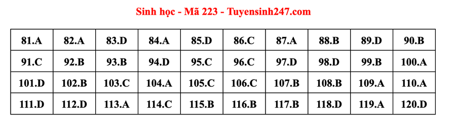 Đáp án mã đề 223 môn Sinh học kỳ thi tốt nghiệp THPT 2022. Đáp án do giáo viên Tuyensinh247 thực hiện. Đáp án mã đề 208 môn Sinh học kỳ thi tốt nghiệp THPT 2022. Đáp án do giáo viên Tuyensinh247 thực hiện.