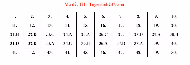 Gợi ý đáp án đề thi môn Toán thi THPT 2022. Đáp án do giáo viên Tuyensinh247 thực hiện.