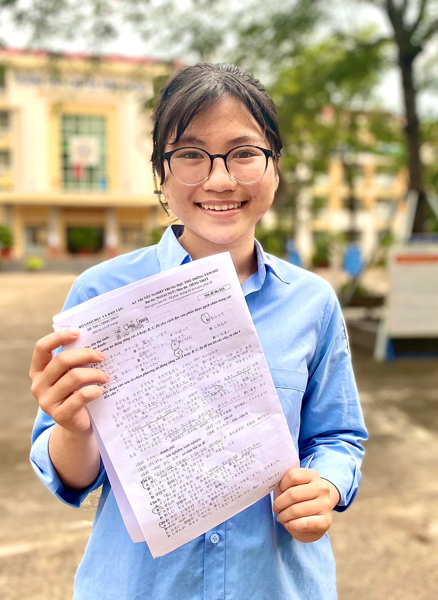 Thí sinh Lê Châu Giang-điểm thi Trường THPT chuyên Hùng Vương (TP. Pleiku) cho biết bản thân đã hoàn thành khá tốt bài thi Tiếng Nhật. Ảnh: Mộc Trà