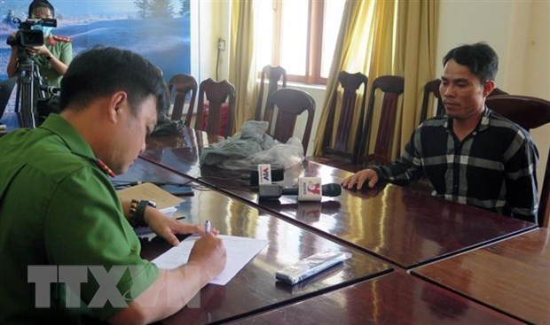 Đối tượng Đoàn Minh Hải tại trụ sở Công an tỉnh Phú Yên. (Ảnh: Xuân Triệu/TTXVN)