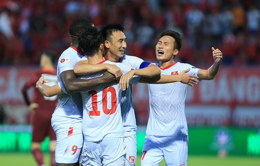 Hải Phòng quyết thắng SLNA để giữ ngôi đầu bảng xếp hạng V-League 2022. Ảnh: VPF