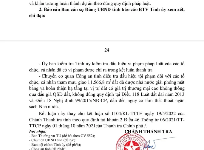 Thanh tra tỉnh Thanh Hóa kiến nghị chuyển cơ quan điều tra Công an tỉnh Thanh Hóa điều tra dấu hiệu phạm tội