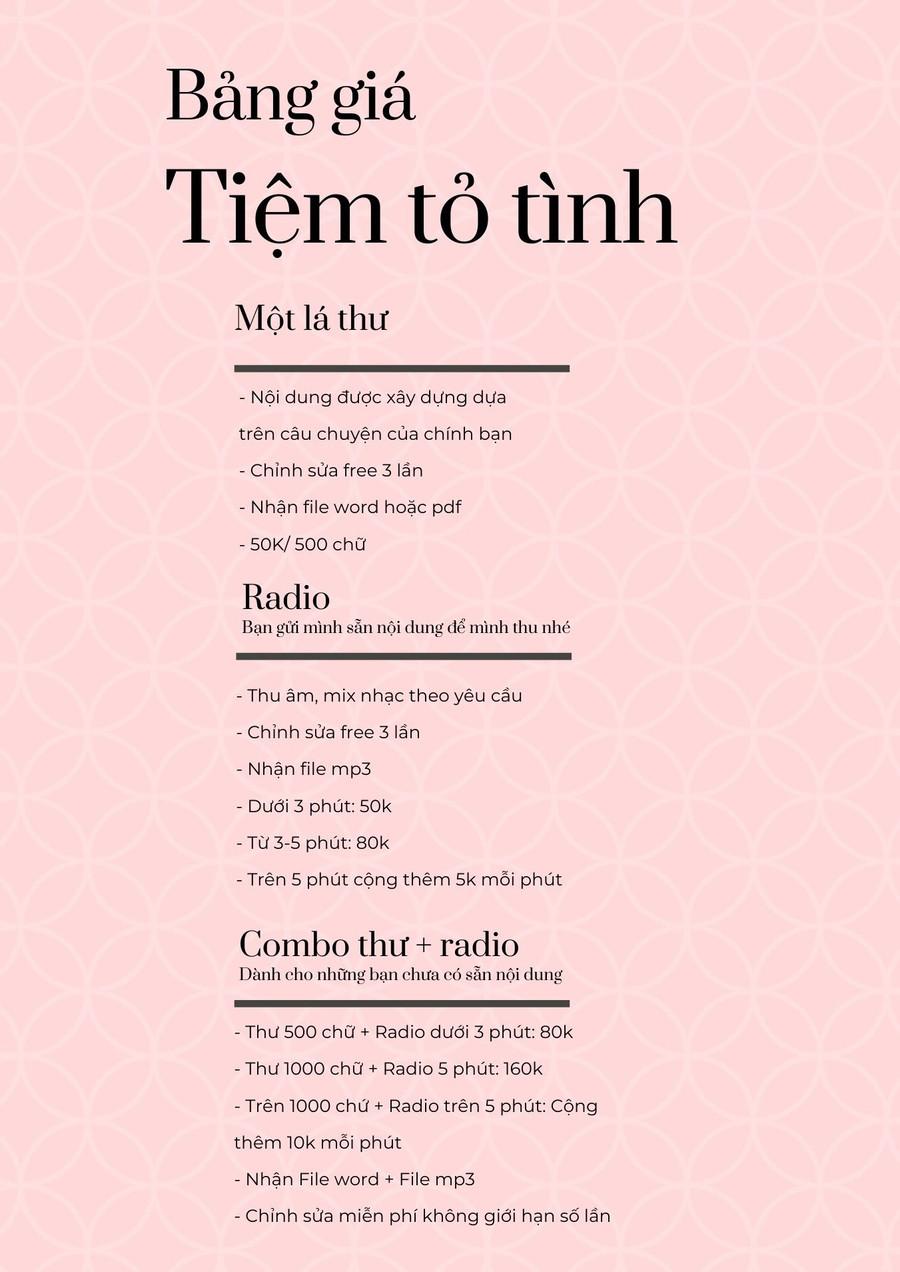 Các dịch vụ của Tiệm tỏ tình. Ảnh NVCC