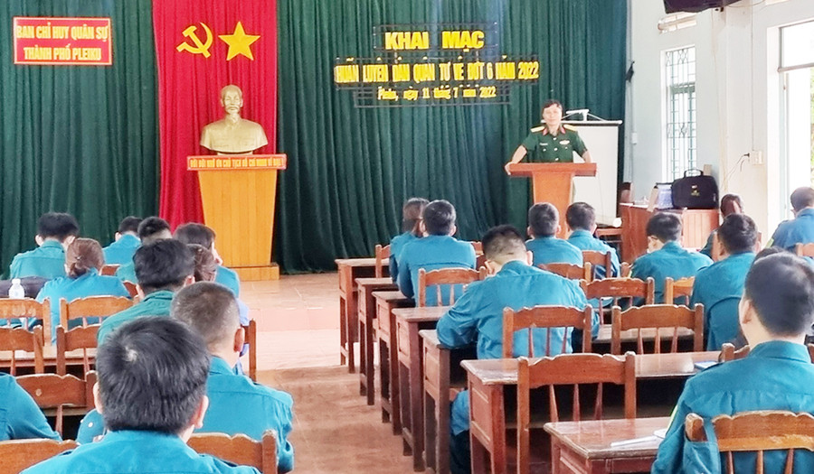 Quang cảnh lớp huấn luyện. Ảnh: Hà Phương Quang cảnh lớp huấn luyện dân quân tự vệ đợt 6 năm 2022. Ảnh: Hà Phương