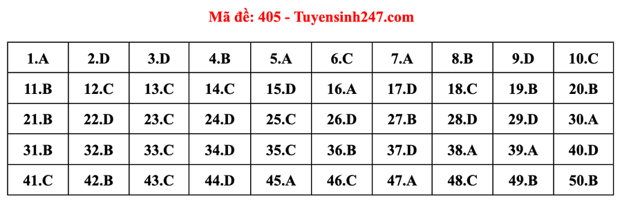 Đáp án đề thi môn tiếng Anh mã đề 405 kỳ thi THPT 2022 Đáp án đề thi môn tiếng Anh mã đề 405 kỳ thi THPT 2022