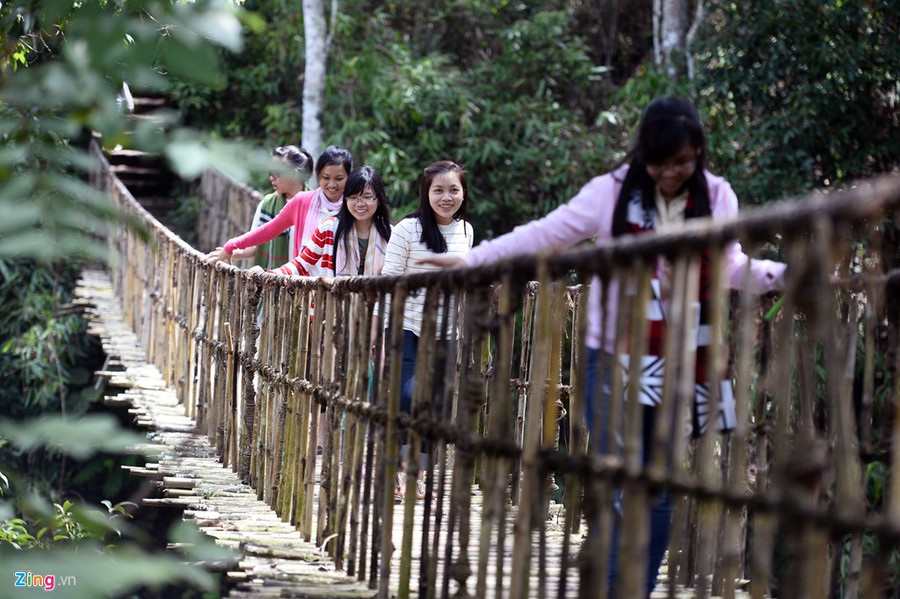 Hay trải nghiệm bước qua những cây cầu treo rung rinh. a
