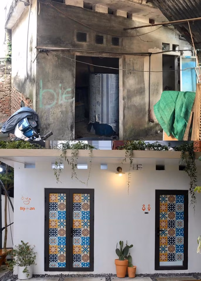 Ngôi nhà cấp 4 được thay áo mới với những ô cửa đầy màu sắc.