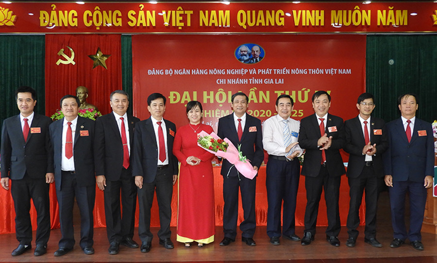 Ban Chấp hành Đảng bộ khóa IV ra mắt và nhận nhiệm vụ tại đại hội. Ảnh: Thanh Nhật