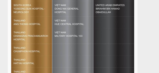 Danh sách 3 bệnh viện Việt Nam đạt giải Bạch Kim được công bố trên trang web của Hội đột quỵ thế giới