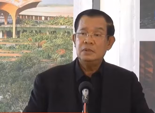 Thủ tướng Campuchia Hun Sen trong bài phát biểu được phát trực tiếp trên Facebook ngày 22.6 - Ảnh chụp từ clip