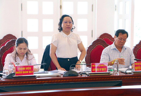 Bà Ayun H’Bút-Phó Chủ tịch HĐND tỉnh phát biểu tại buổi giám sát. Ảnh: N.Q