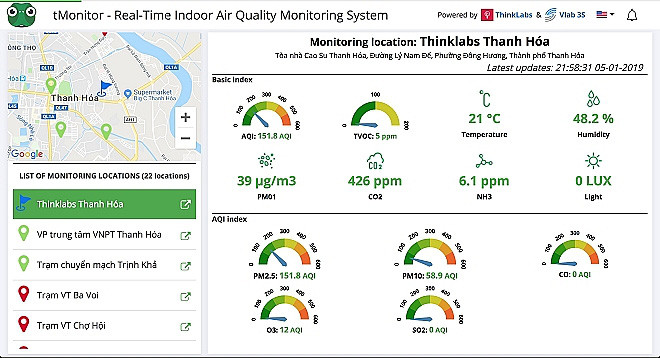 Ứng dụng Ứng dụng tMonitor giám sát được 13 chỉ số chất lượng không khí.
