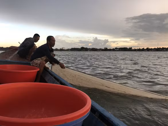 Những mẻ lưới đã được truyền đời kéo trên đoạn sông này hơn 100 năm qua - Ảnh THÀNH NHƠN