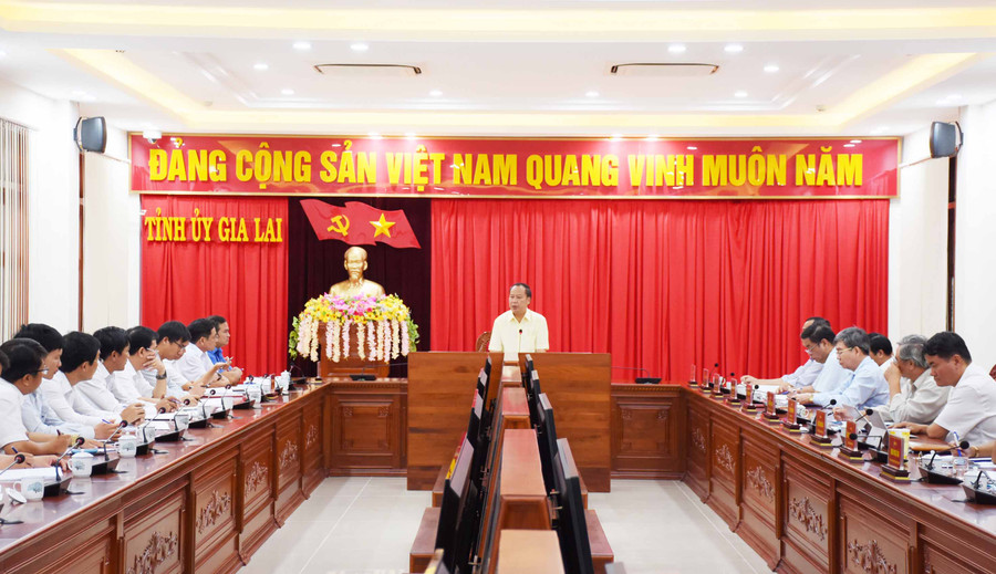 Phó Bí thư Tỉnh ủy Châu Ngọc Tuấn phát biểu chỉ đạo tại buổi làm việc. Ảnh: Minh Triều