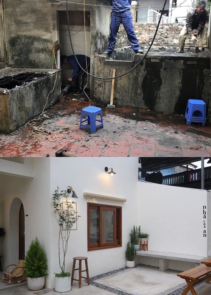 Thuận Nguyễn chỉ giữ lại cốt nhà và sửa lai toàn bộ. "Cái gì hỏng thì làm lại như bề mặt tường ngày trước làm bằng vôi vữa nên mình nhờ đục bỏ toàn bộ và chát lại. Do chúng mình tự lên ý tưởng và phương án nên nghĩ đến đâu làm đến đó, nước đến chân bắt đầu nhảy, nhưng may mắn mọi thứ đều suôn sẻ, từ thợ xây, thợ cửa, thợ điện, thợ nước ... mọi thứ cứ đều đều diễn ra tốt đẹp", Thuận Nguyễn kể. Thuận Nguyễn chỉ giữ lại cốt nhà và sửa lai toàn bộ.