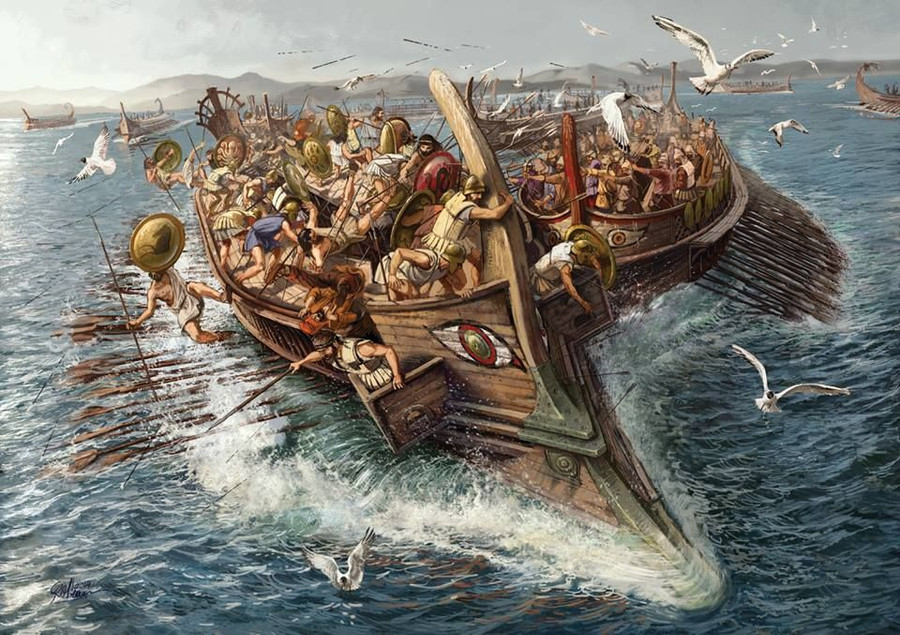 Tàu Hy Lạp trong trận hải chiến Salamis (ảnh: History) Tàu Hy Lạp trong trận hải chiến Salamis (ảnh: History)