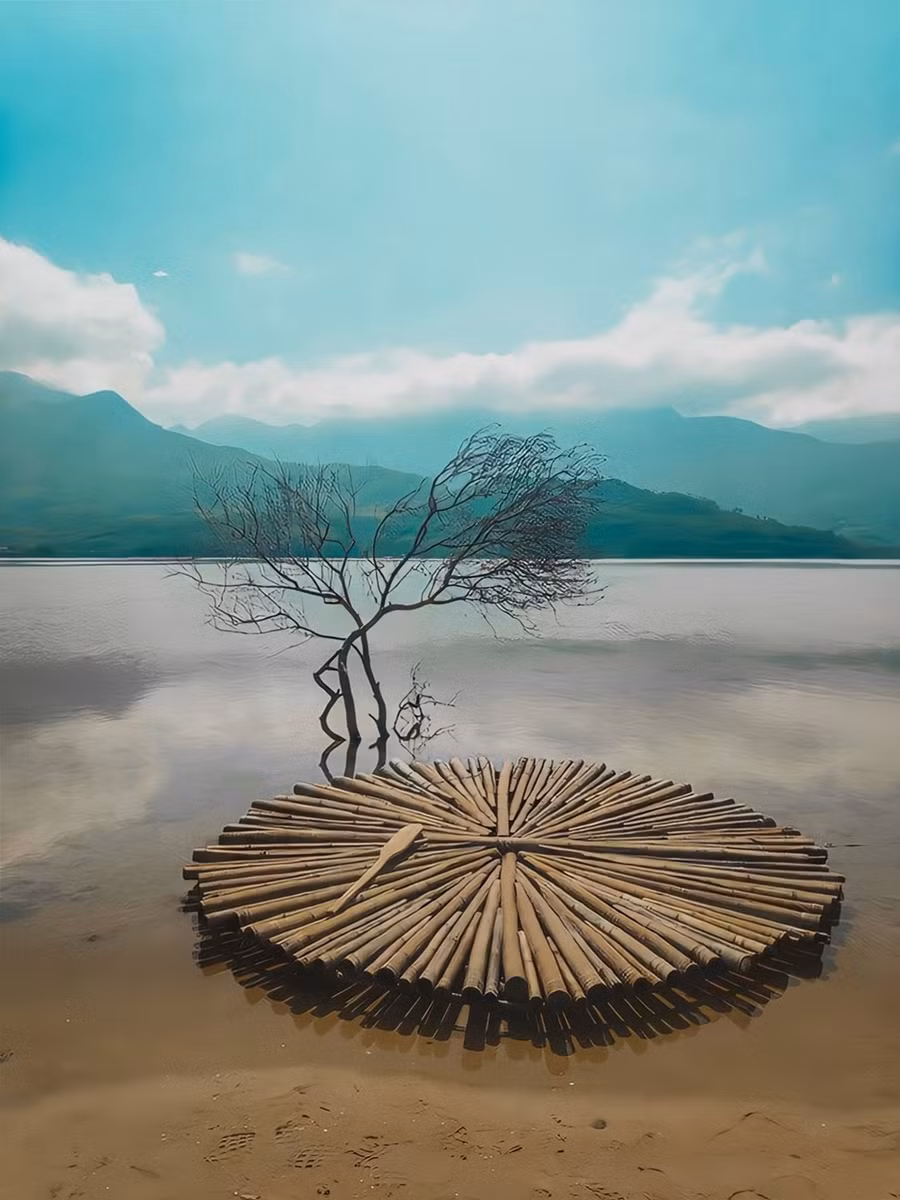 Ban quản lý đầm Lập An còn thiết kế những bè tre hình trái tim nhằm tạo không gian 