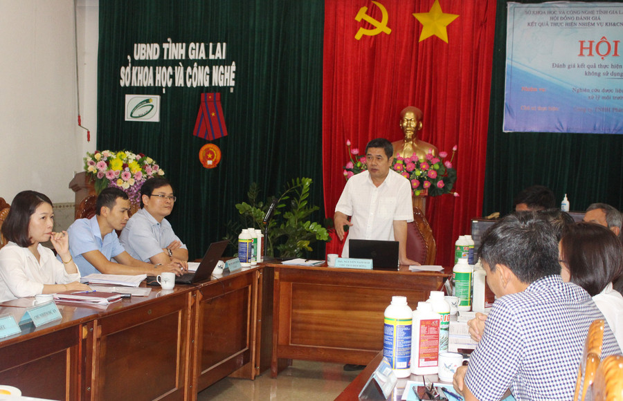 Lãnh đạo Sở Khoa học và Công nghệ phát biểu tại hội nghị nghiệm thu đề tài. Ảnh: N.G Lãnh đạo Sở Khoa học và Công nghệ phát biểu tại hội nghị nghiệm thu đề tài. Ảnh: N.G