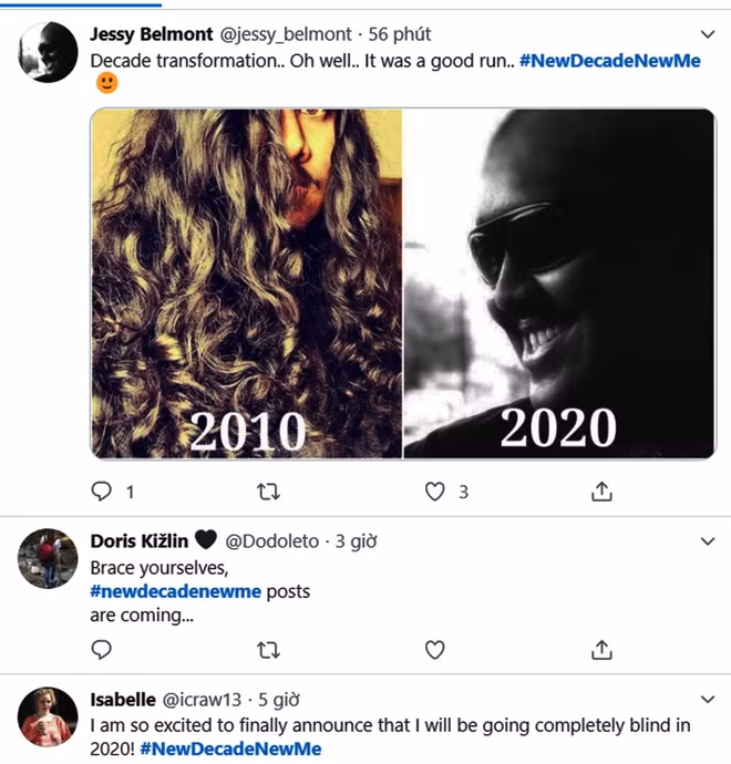 Hashtag #NewDecadeNewMe được sử dụng rộng rãi trên Twitter trước thềm năm mới 2020. Ảnh chụp màn hình.