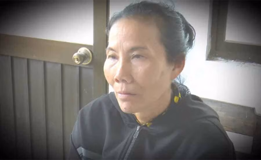 "Tú bà" Nguyễn Thị Huỳnh tại Cơ quan CSĐT Công an tỉnh An Giang sau hơn 20 năm trốn lệnh truy nã. Ảnh: Nguyễn Đệ