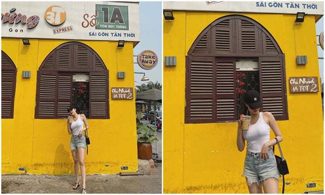 Trên Instagram, chủ nhân hit Red cũng hào hứng khoe ảnh đi uống cà phê ở Sài thành. Khung cảnh tường vàng thú vị của quán cà phê đằng sau HyunA nhanh chóng làm fan quốc tế tò mò, còn người hâm mộ Việt Nam thì vô cùng thích thú. Bên cạnh đó, bài đăng còn gây chú ý bởi vóc dáng gợi cảm của nữ nghệ sĩ trong trang phục áo thun trắng, quần jean ngắn đơn giản - ẢNH: INSTAGRAM NV