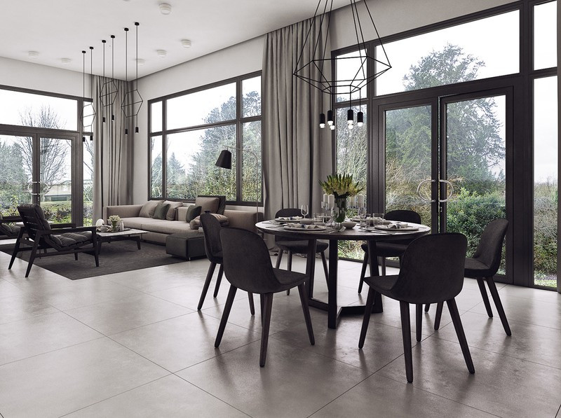  Màu tối mà tiêu biểu là gam màu đen và xám tạo nên sự sang trọng, huyền bí cho khu vực phòng khách.