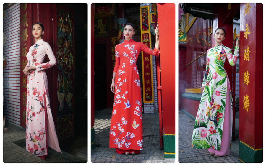 Hoa hậu Tiểu Vy trong bộ sưu tập áo dài Xuân của nhà thiết kế Liên Hương - Ảnh: LÊ THIỆN VIỄN