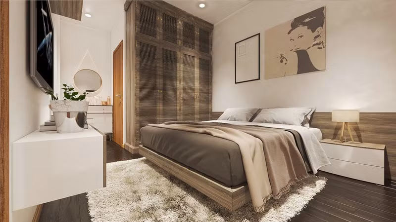 Riêng phòng ngủ chung của anh chị, anh vẫn giữ nguyên tông màu trắng ban đầu vì nó gợi lên cảm giác yên tĩnh, thích hợp để nghỉ ngơi.