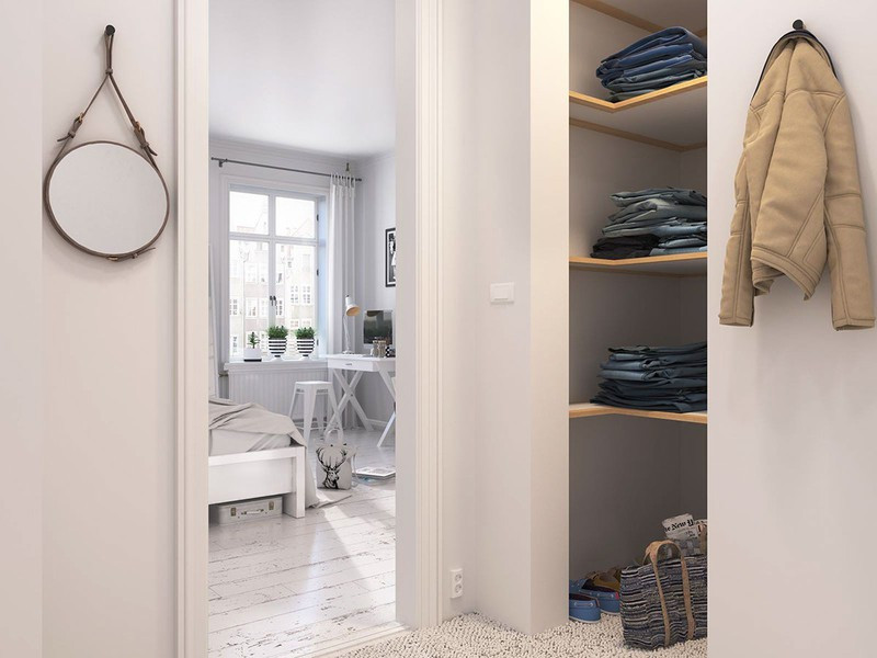 Tủ quần áo âm tường đặt gọn gàng phía trong phòng ngủ.  Tủ quần áo âm tường đặt gọn gàng phía trong phòng ngủ.