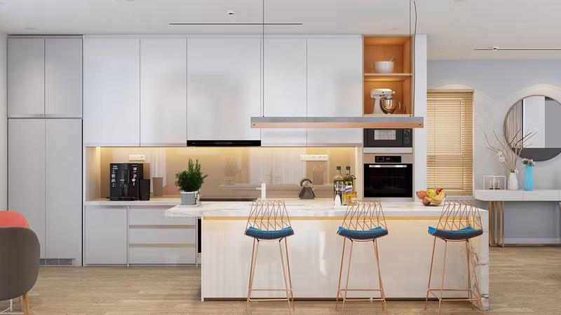 Điều đó đặc biệt phù hợp khi sử dụng màu trắng trong không gian bếp.