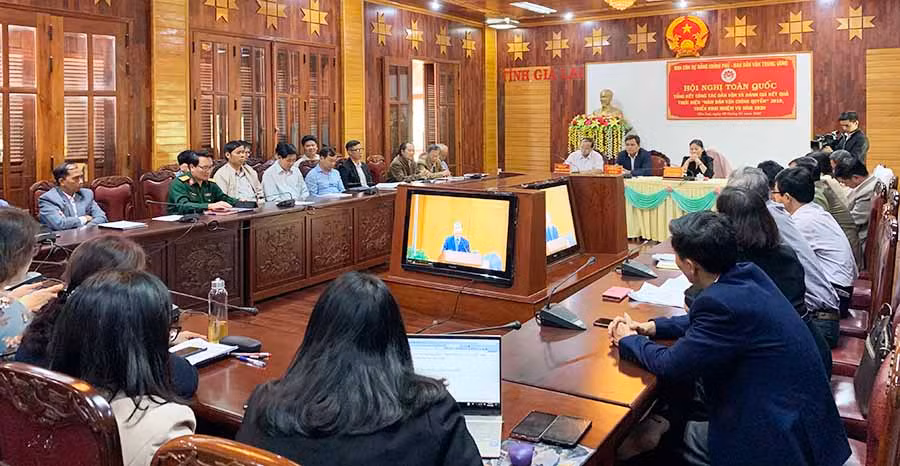  Quang cảnh hội nghị tại điểm cầu Gia Lai. Ảnh: P.L