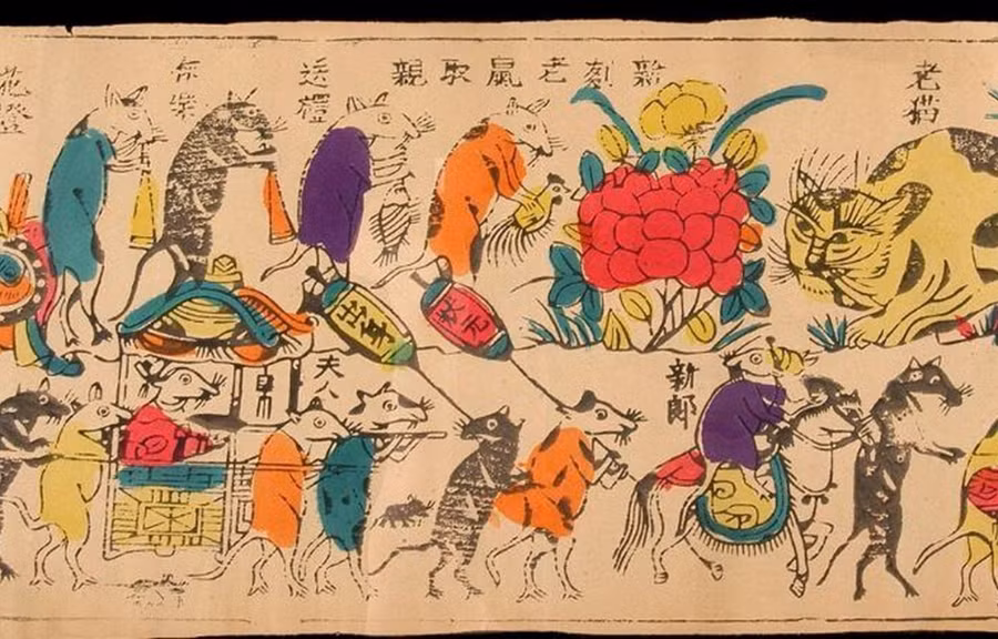 Bức tranh kinh điển của dòng tranh Đông Hồ Việt Nam - Đám cưới chuột. (Ảnh tư liệu)