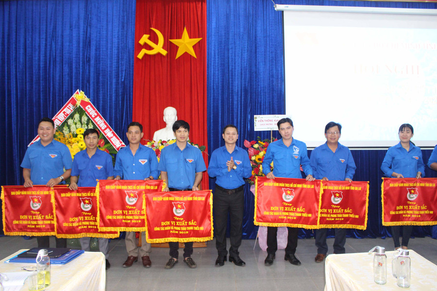 8 tập thể được nhận cờ đơn vị xuất sắc của Ban Chấp hành Tỉnh Đoàn. Ảnh: Phan Lài