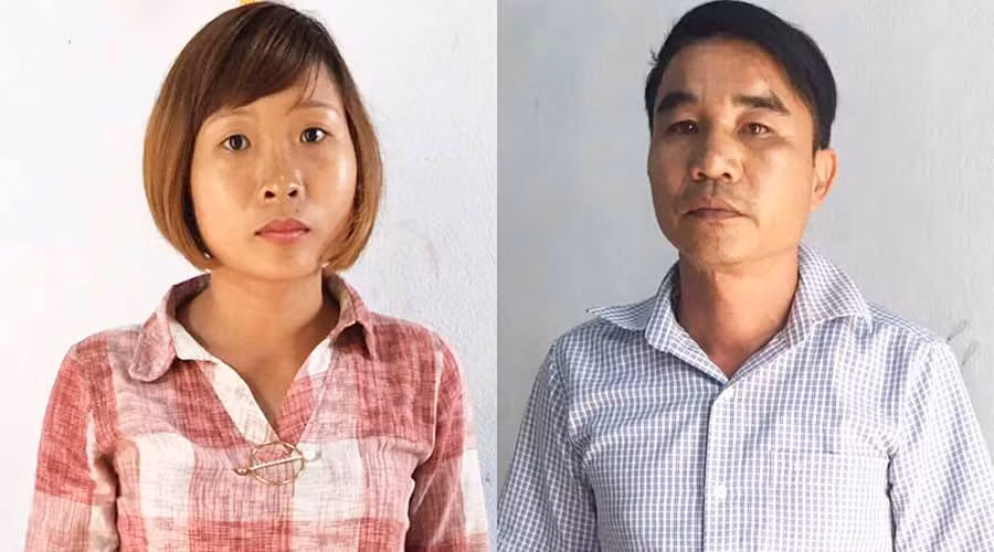 Đối tượng Dũng (phải) và Hoài đã tống tiền nhiều chủ lò than. Ảnh: Văn Ngọc