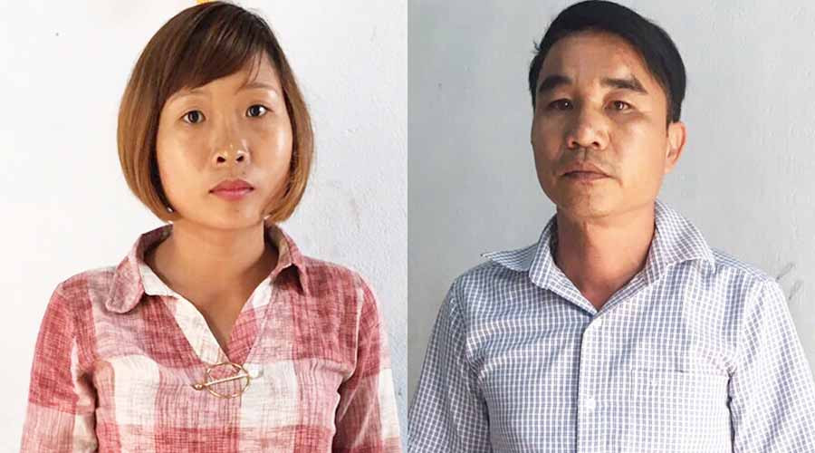 Đối tượng Dũng (phải) và Hoài đã tống tiền nhiều chủ lò than. Ảnh: Văn Ngọc