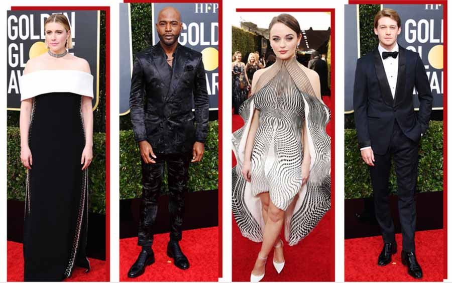  Từ trái qua: Greta Gerwig, Karamo Brown, Joey King và Joe Alwyn trên thảm đỏ Quả Cầu Vàng 2020 - Ảnh: Vanity Fair