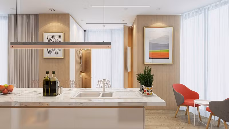 Những chậu cây trồng được gia chủ đặt xen kẽ với nội thất, nhằm tăng sức sống cho không gian