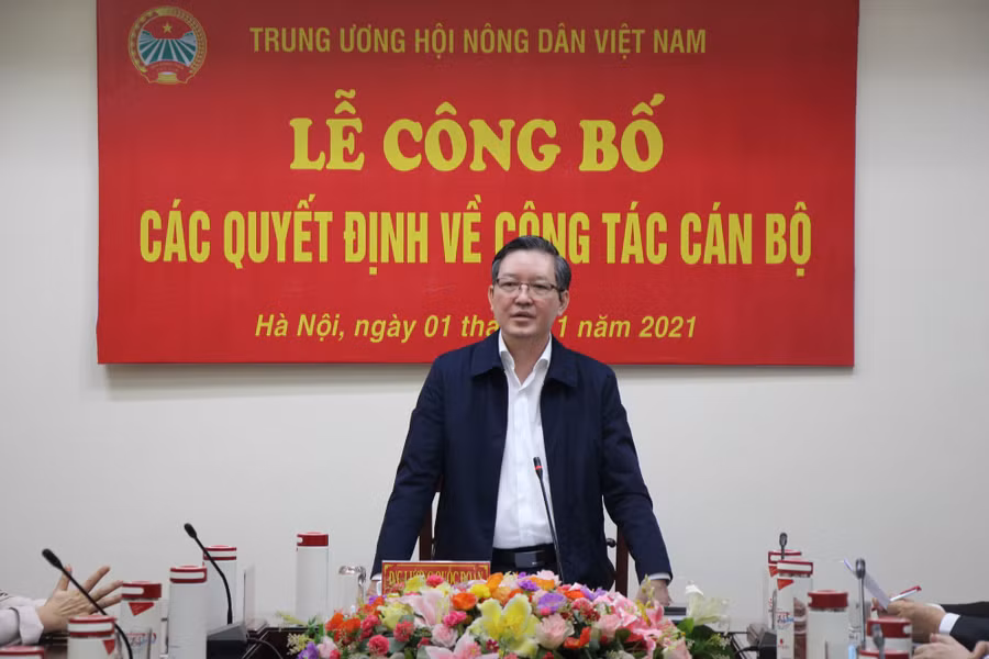  Đồng chí Lương Quốc Đoàn – Uỷ viên Trung ương Đảng, Bí thư Đảng đoàn, Chủ tịch Ban Chấp hành Trung ương Hội Nông dân Việt Nam phát biểu tại buổi lễ. Ảnh: T.H
