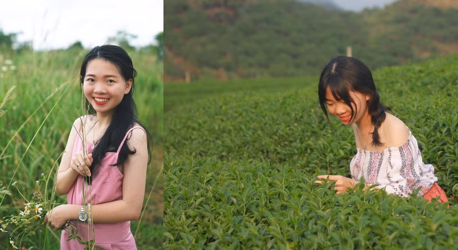 Cô gái xinh đẹp kể chuyện nông sản quê nhà. Ảnh: NVCC