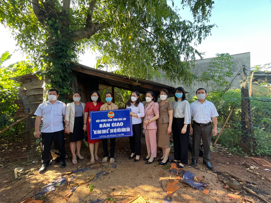 Hội Nông dân tỉnh bàn giao mô hình sinh kế cho nông dân huyện Đức Cơ. Ảnh: Hồng Thương