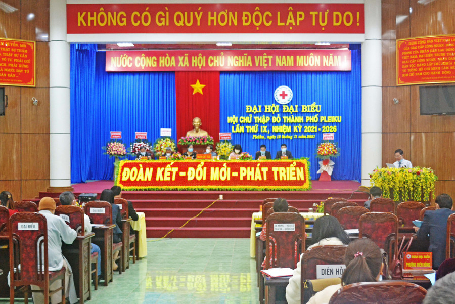 Quang cảnh Đại hội Đại biểu Hội Chữ thập đỏ TP. Pleiku nhiệm kỳ 2021-2026. Ảnh: Hoàng Cư