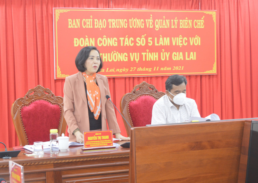 Đồng chí NguyễnThị Thanh phát biểu ý kiến tại buổi làm việc. Ảnh: Anh Huy Đồng chí NguyễnThị Thanh phát biểu tại hội nghị. Ảnh: Anh Huy