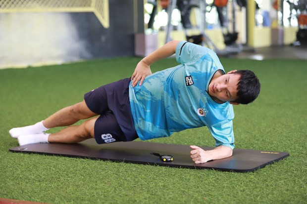 Hùng Dũng đã kết thúc giai đoạn điều trị hồi phục chấn thương tại Trung tâm PVF. Ảnh: Hà Nội FC