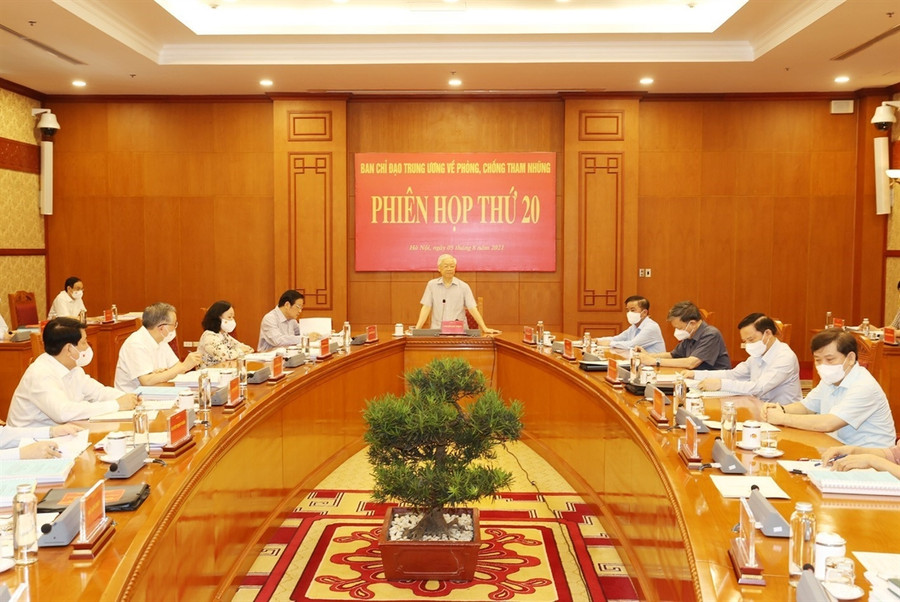 Tổng Bí thư Nguyễn Phú Trọng phát biểu kết luận Phiên họp thứ 20 của Ban Chỉ đạo Trung ương về phòng- chống tham nhũng, ngày 5-8-2021. Ảnh: Trí Dũng/TTXVN Tổng Bí thư Nguyễn Phú Trọng phát biểu kết luận Phiên họp thứ 20 của Ban Chỉ đạo Trung ương về phòng, chống tham nhũng, ngày 5/8/2021. Ảnh: Trí Dũng/TTXVN