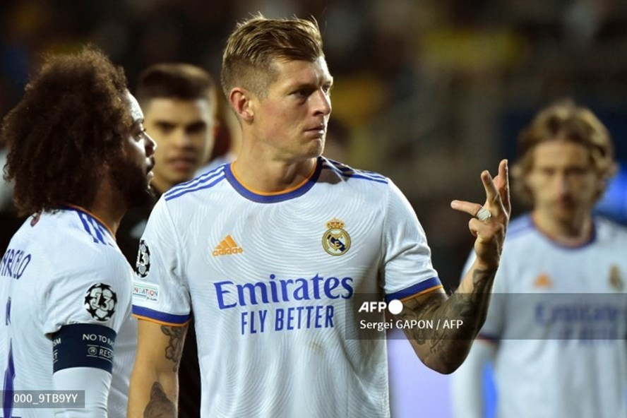 Tony Kroos ghi bàn thắng thứ 2 cho Real Madrid ở chiến thắng 3-0 trước Sheriff tại Champions League. Ảnh: AFP