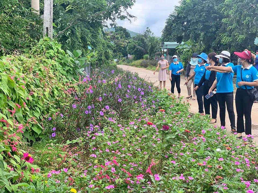Hội viên phụ nữ huyện Krông Pa có nhiều mô hình “Hàng rào xanh”, “Con đường hoa” góp phần xây dựng nông thôn mới. Ảnh: Hoàng Ngọc Hội viên phụ nữ huyện Krông Pa có nhiều mô hình “Hàng rào xanh”, “Con đường hoa” góp phần xây dựng nông thôn mới. Ảnh: Hoàng Ngọc