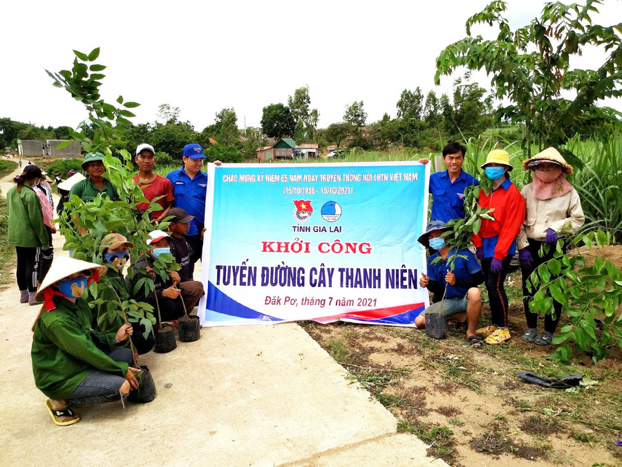 Việc thực hiện các tuyến đường cây thanh niên được các tổ chức Đoàn ở huyện Đak Pơ thi đua sôi nổi. Ảnh: Phan Lài