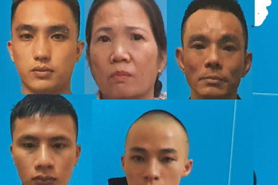 Đối tượng Sự (trên cùng, bên phải) cầm đầu nhóm đòi nợ thuê. Ảnh: H.Phong