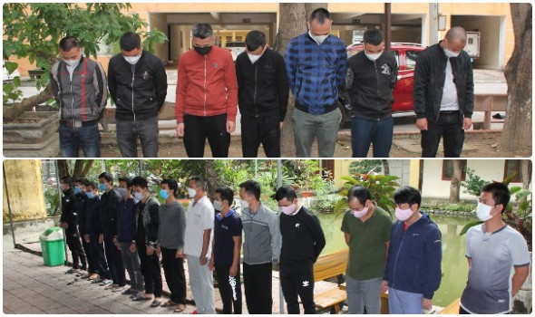  Các đối tượng trong đường dây đánh bạc liên tỉnh bị bắt giữ - Ảnh: Công an cung cấp