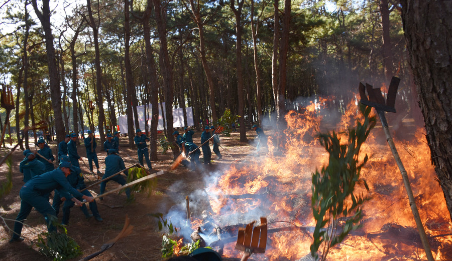  Các lực lượng tham gia diễn tập PCCCR cấp tỉnh năm 2020-2021. Ảnh: Lê Nam